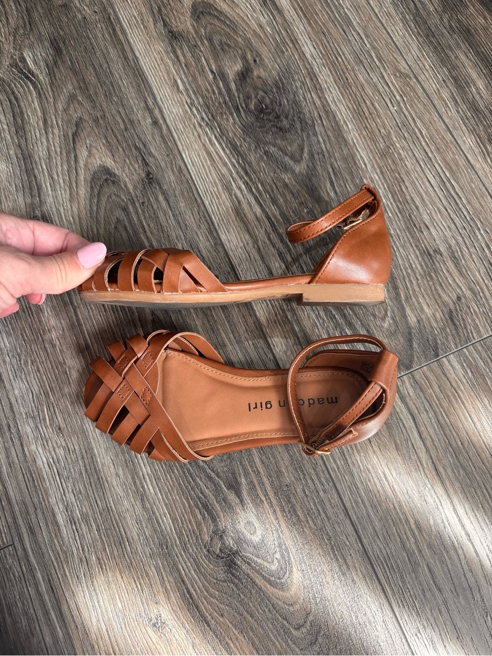 Madden Girl Girls' Cognac Brown Strappy Ankle Wrap Sandals